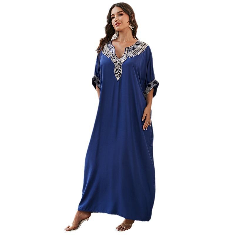 2024 Cotton Embroidered Plus Size Beach Cover-Up Dress