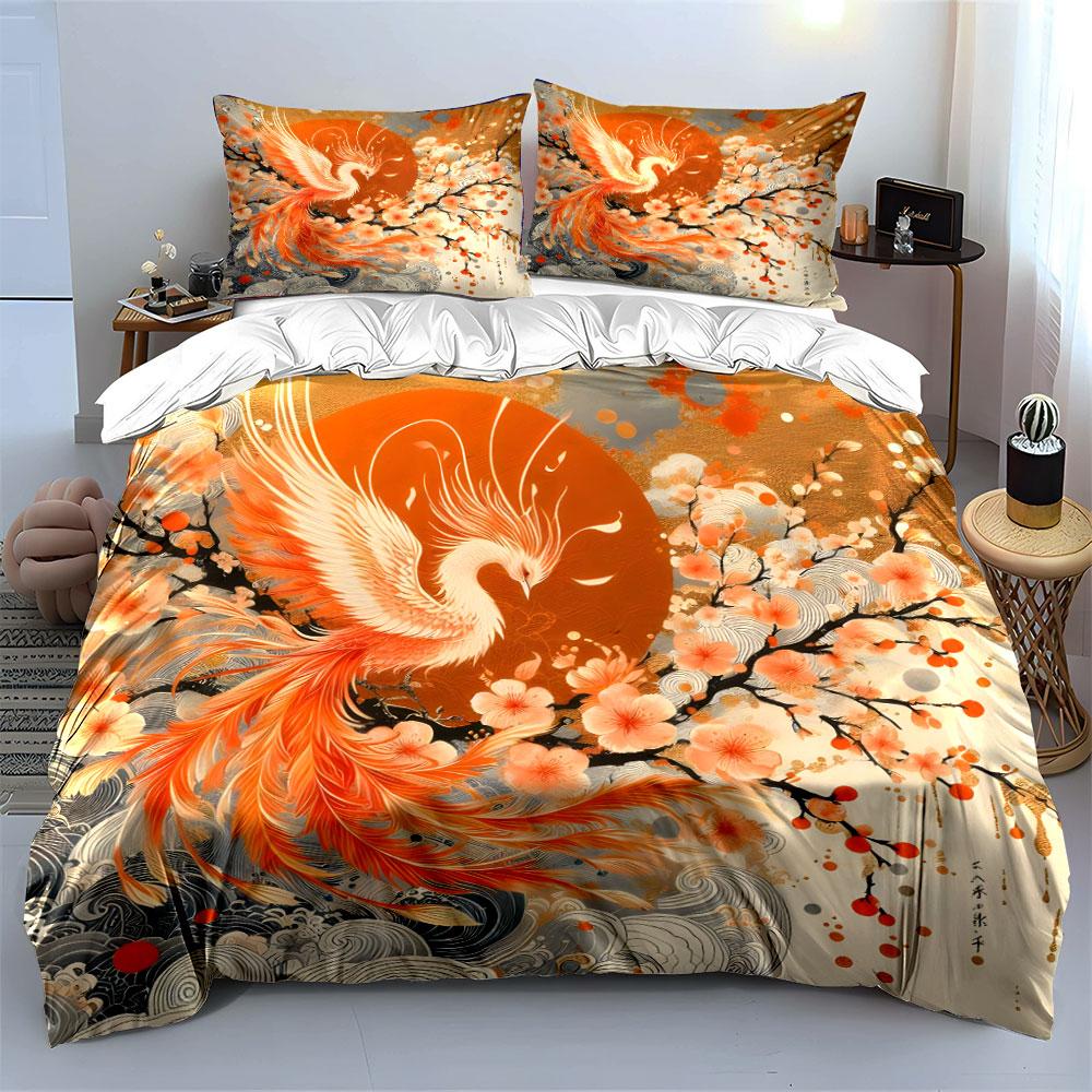 Phoenix With Cherry Blossoms And Rising Sun Bedding Set For Kids Luxury Gift 3Pcs Digital Print Comforter Set Soft Comfortable
