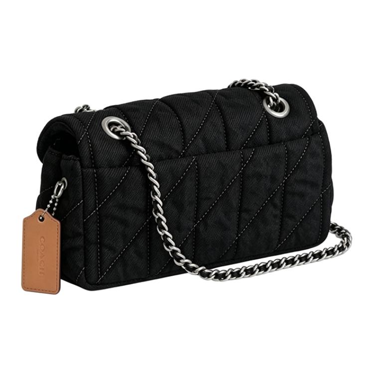 Coach Tabby 20 Metallic C Logo Bedel Denim En Napa Leer Handtas Dames handtas Zilver Zwart CR701-LHBLK