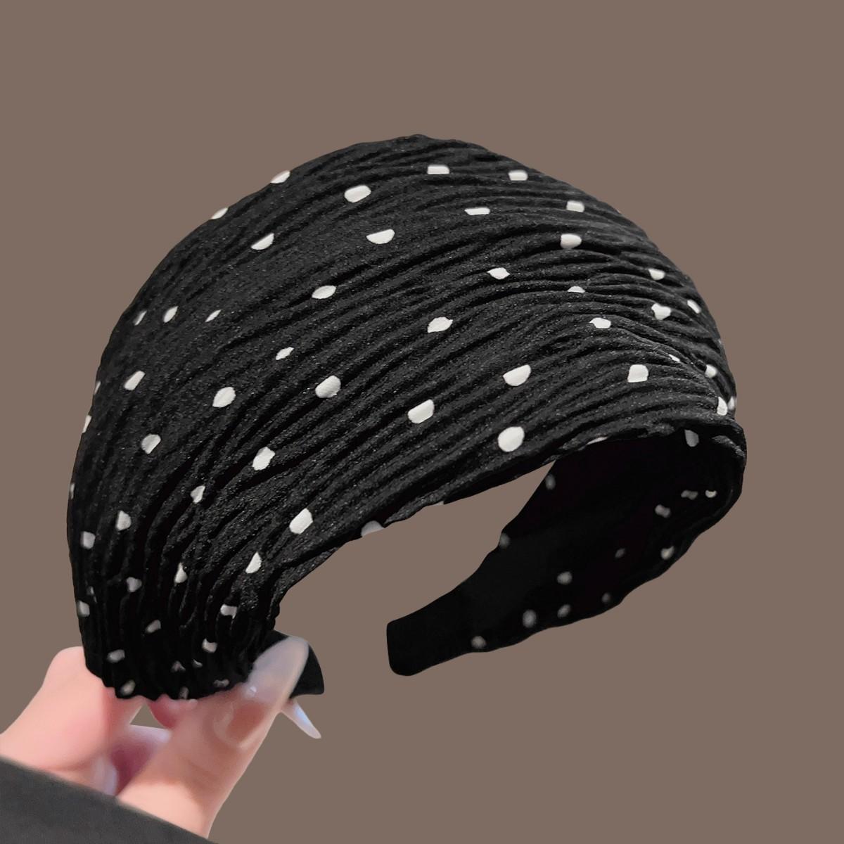 Polka Dot Pleated Wide Headbands, Retro Style Elastic Hair Bands for Daily Use чёрный