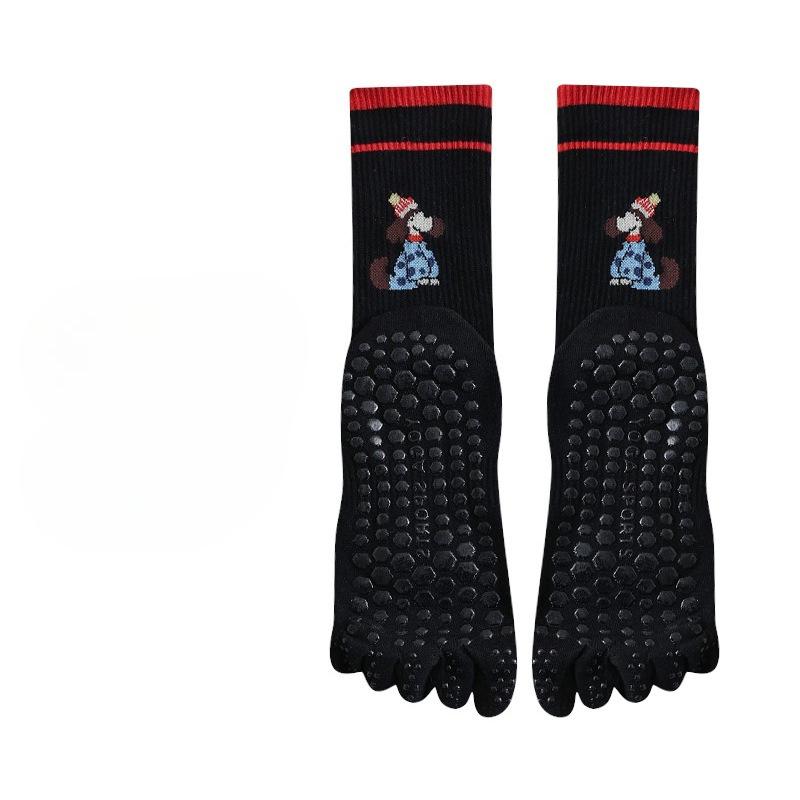 

Yoga Socks, Women s Anti-slip Silicone Five-finger Socks, Fitness Exercise Pilates, Cartoon Puppy Mid-calf Socks 1 pair чёрный