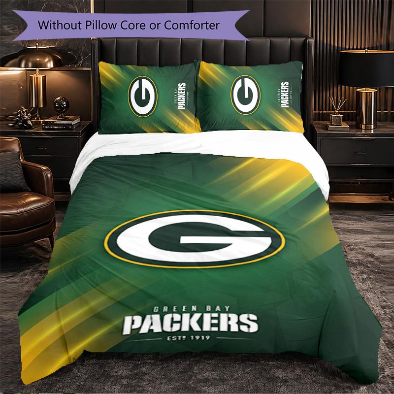 Green Bay Packers Pattern Microfiber 3Pcs Bedding Set Decor Duvet Cover Set For Bedroom Home Use