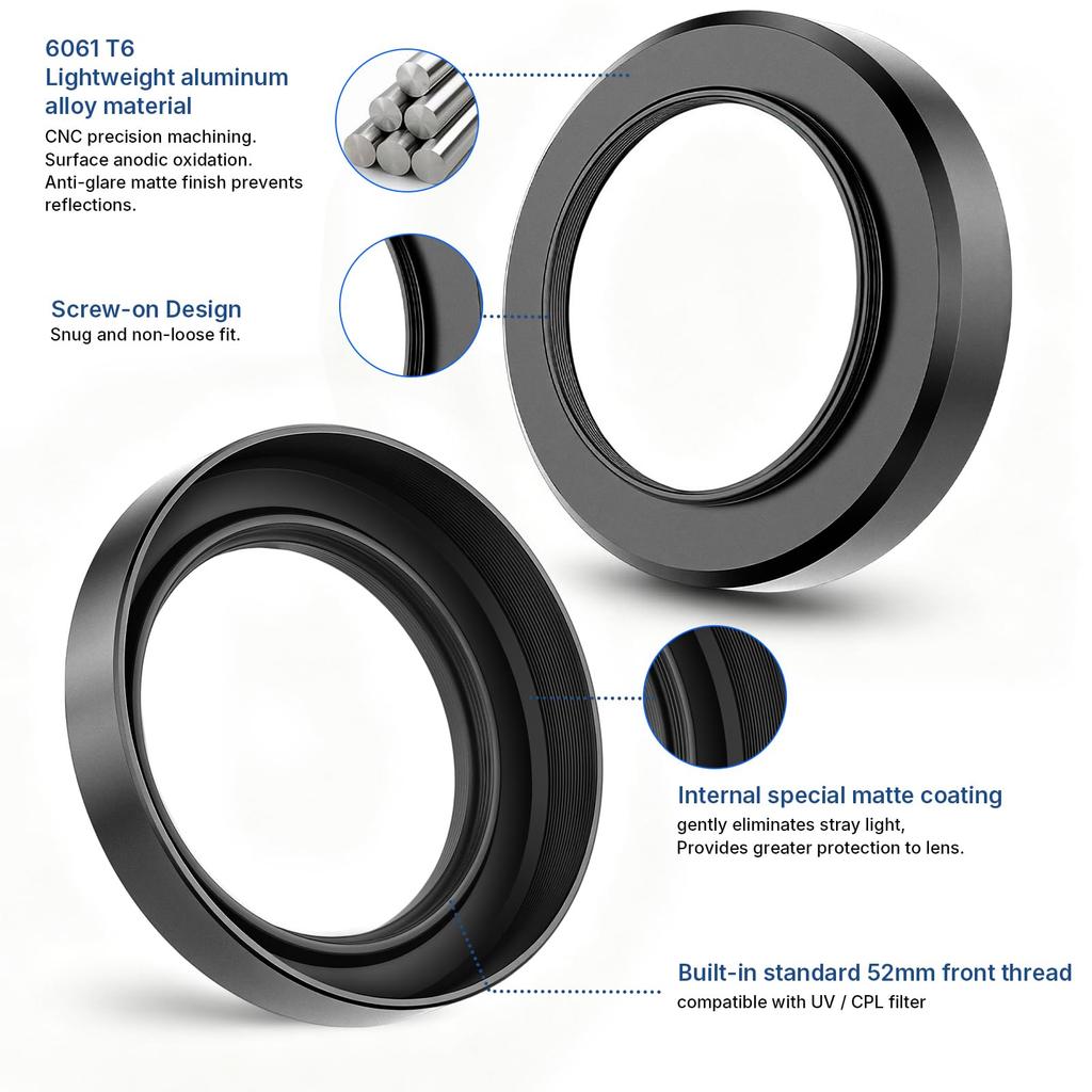 Haoge Metal Lens Hood for Nikon NIKKOR Z 40mm Z 28mm and Z 28mm Compatible with 52mm UV Filters and 52mm Lens Caps F/2, F/2.8, F/2.8 (SE) Lenses,