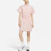 Nike Solid Color Cinched Waist Stand Collar Short Sleeve Dress Women Dress Pink DM6198-601