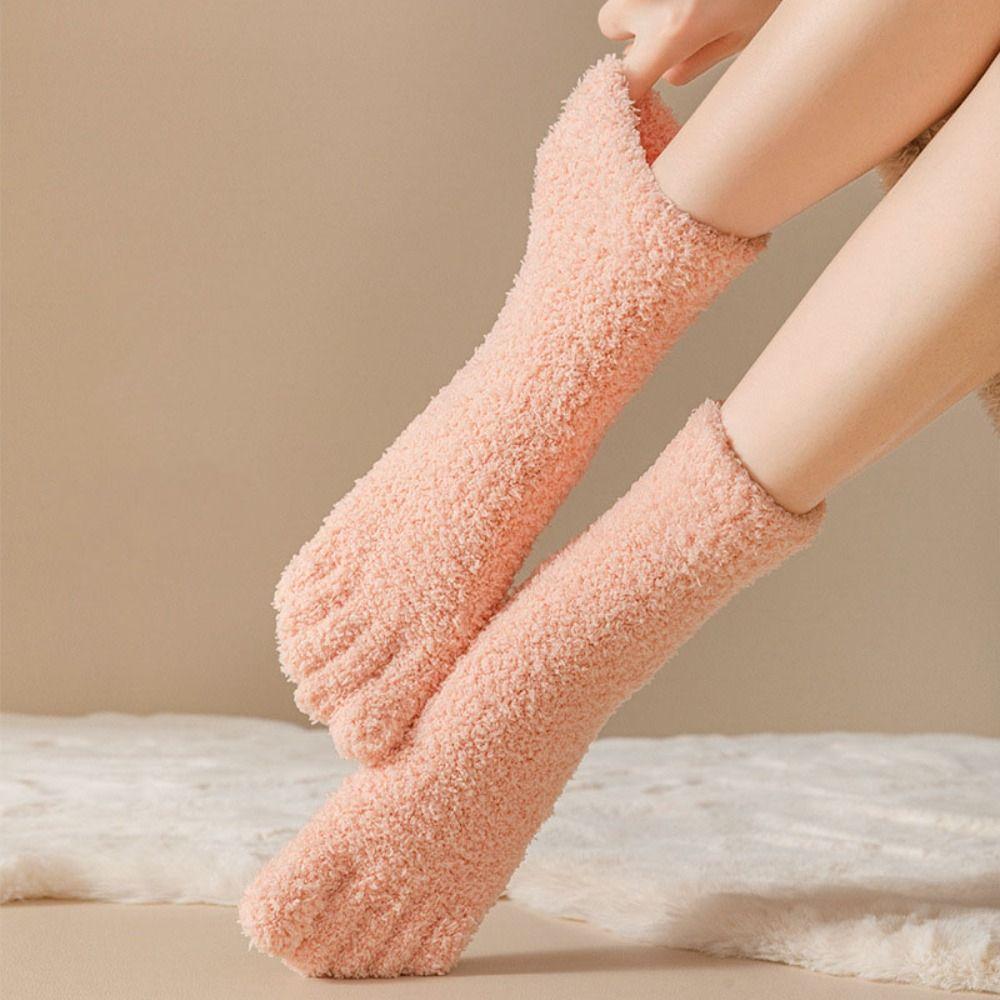 Mid Tube Five Toe Fleece Socks Winter Floor Socks Women Five Toe Plush Socks For Female Men