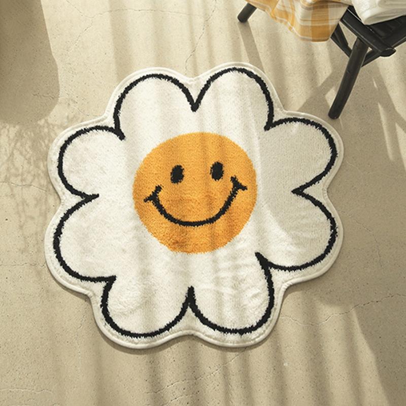 

Nordic Flower Rug Ins Egg Sunflower Carpet for Bedroom Living Room Cute Plush Floor Mat Simple Round Bedside Decor Area Rugs Diameter 60CM