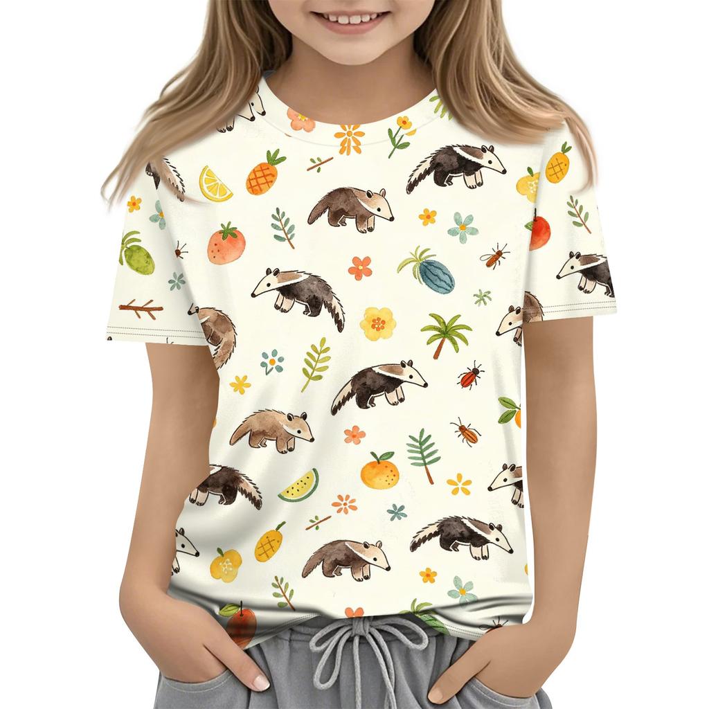 Kids Animal Print Crew Neck Short Sleeve Casual Loose Fit T Shirt Top Soft Comfortable Fabric Suitable for Everyday Wear
