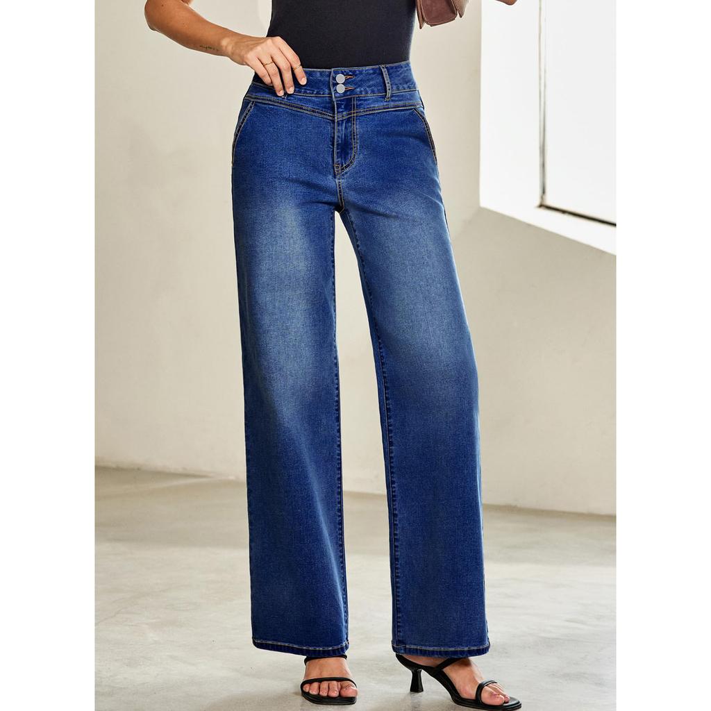 Jeans For Women Wide Leg High Waisted Stretchy Straight Leg Jean With Pockets