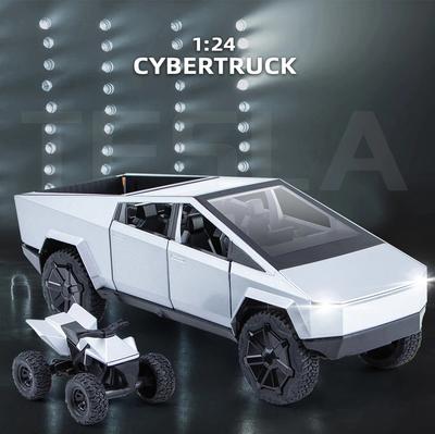 1:24 Legierungsmodell Silberner Pickup-Truck Diecast Metall Spielzeugauto Offroad-Motorrad mit Ton und Licht Vierrad-Stoßdämpfer Kinderspielzeug Jungengeschenk