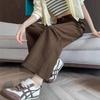 Women's Retro Coffee Tencel Cotton Wide-Leg Pants: Spring Petite High-Waist Loose Nine-Point Slim Fit