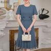 Women Elegant Casual Round Neck Summer Short Sleeve Dress