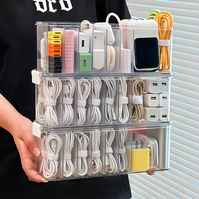 Desktop Cable Organizer Box, Large Capacity Data Cable Storage, Dustproof Charger Plug Wire Manager, Ins Style Layered Daily Use