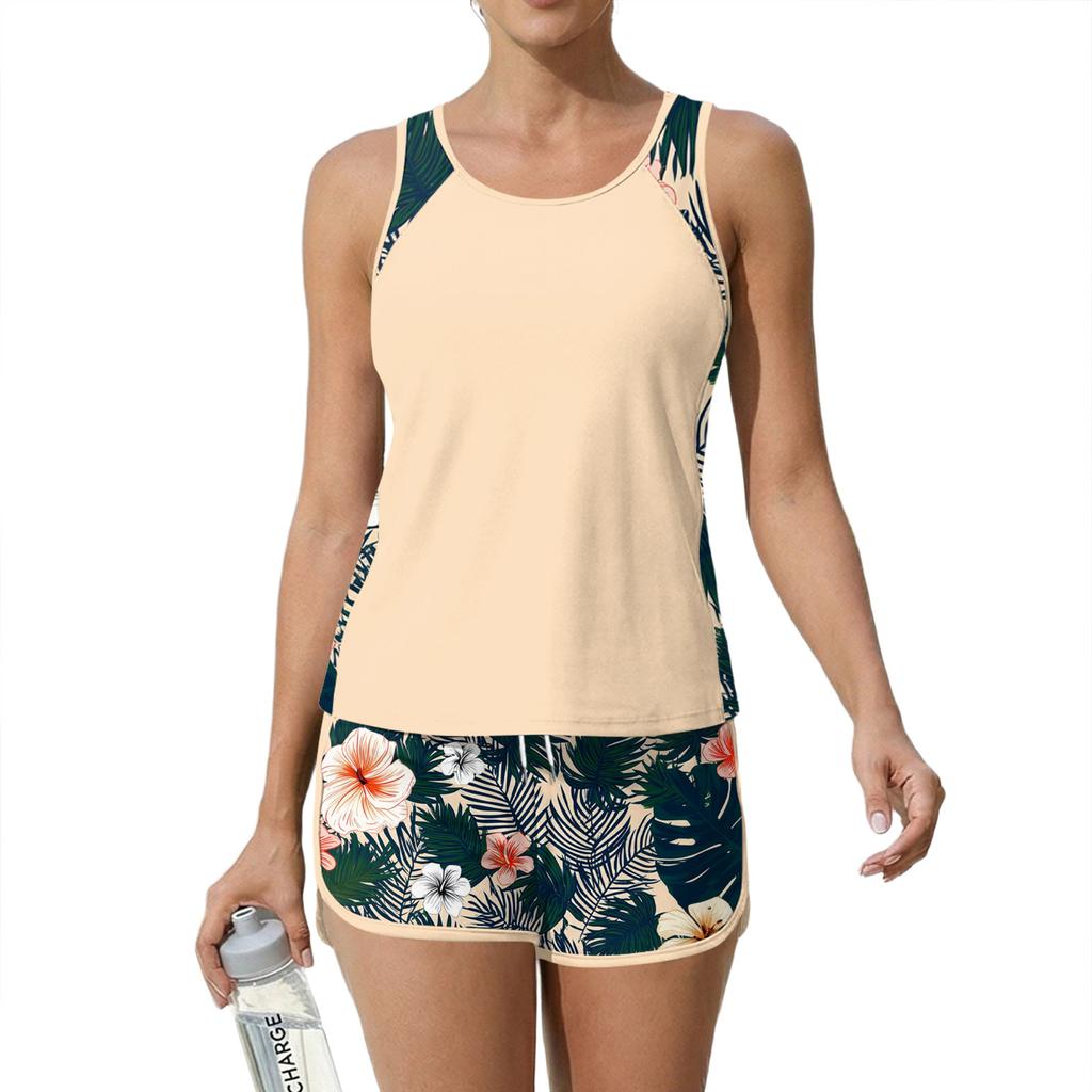 Women’s Two Piece Tankini Swimsuit Set with Sleeveless Top and Printed Shorts Quick Dry Lightweight Fabric
