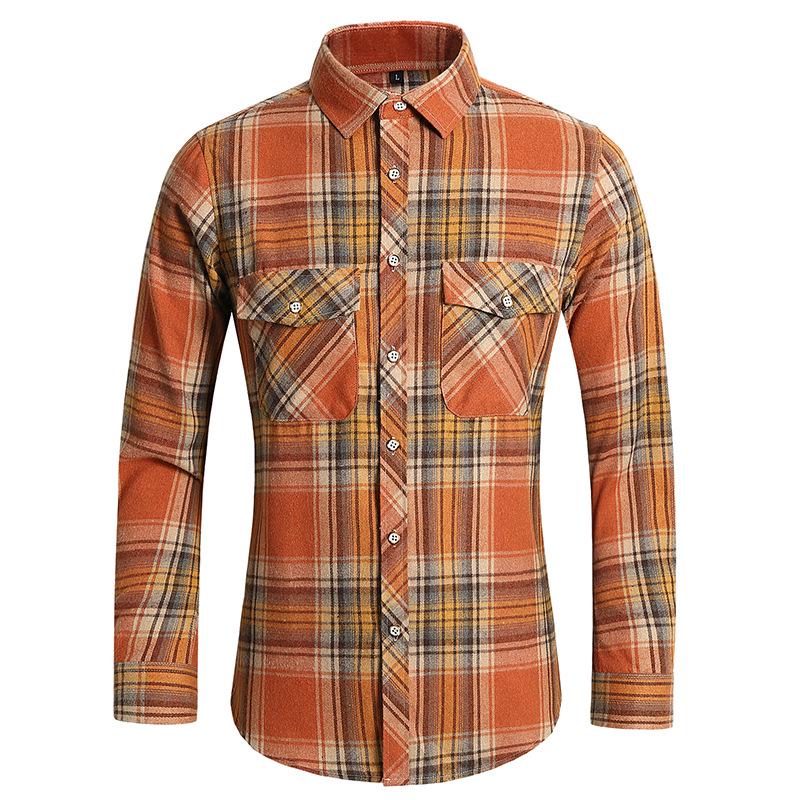 2025 Men's Plus Size Plaid Long Sleeve Shirt with Double Pockets