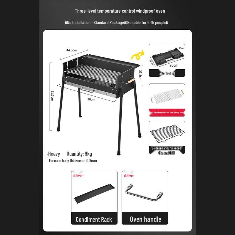 Stainless Steel Folding Portable Charcoal BBQ Grill and Utensils