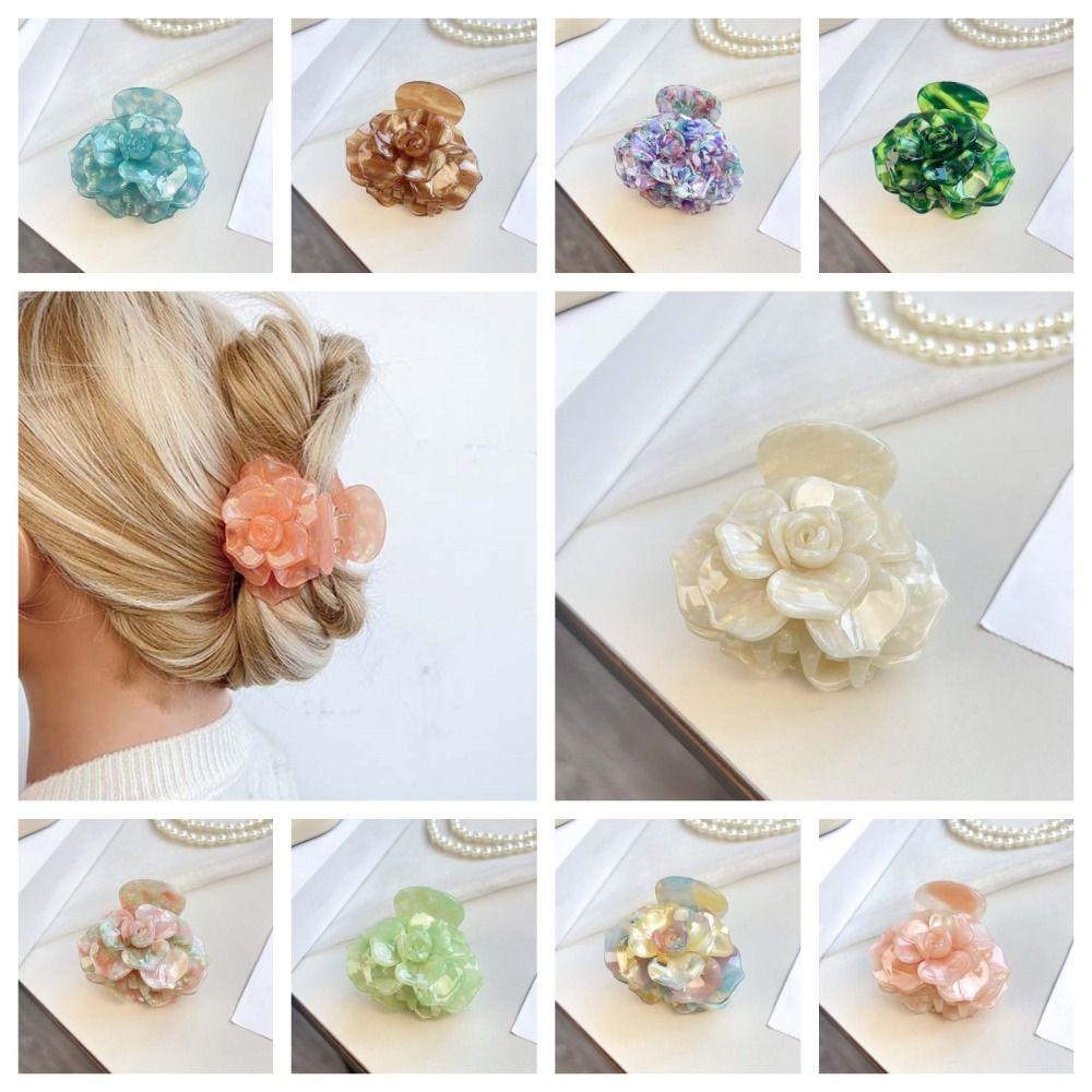 Elegant Flower Shark Clip Gradient Color Acetic Acid Hair Claw Hair Clip Camellia Hair Claw  Girls