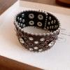 1 Pcs New Punk Hip Hop Rhinestone Bracelet For Women Retro Western PU Leather Cuff Jewelry Fashion Style Birthday Gift Accessory