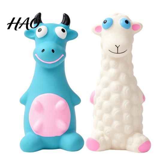 Durable Latex Puppy Toys Animal Dog Toy, Squeaky Chew Cute Cartoon Safe Non-Toxic Pet Cattle Sheep, Teeth Cleaning Toy for Aggressive Chewers