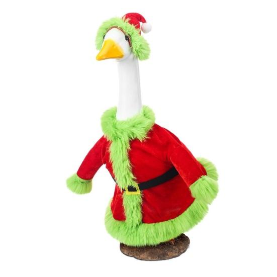 Santa Claus Goose Outfit for 23" Lawn Goose Christmas Costume with Santa Hat Xmas Goose Clothes for Cement or Plastic Goose Garden Decoration