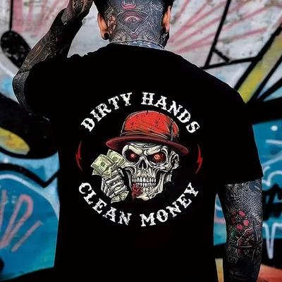 Sommer Weich und Bequem 100% Baumwolle Herren Freizeit Totenkopf Buchstaben Bedruckt Rundhals T-Shirt Hip-Hop Street Kurzarmshirt