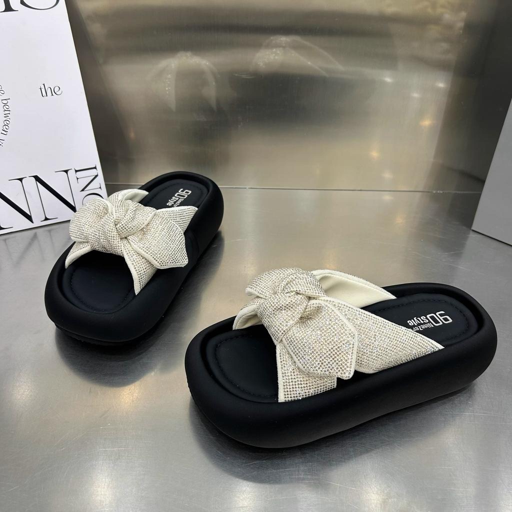 2025 new casual versatile beach shoes fashion bow one-word sandals platform comfortable slippers women's shoes trendy shoes
