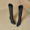 Grey Black Women Knee High Boots High Square Heel Small Big Size 32 48