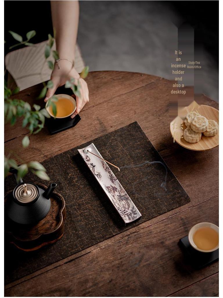 Guochao River & Mountain Ceramic Incense Holder - Retro Incense Stick Tray for Indoor Use
