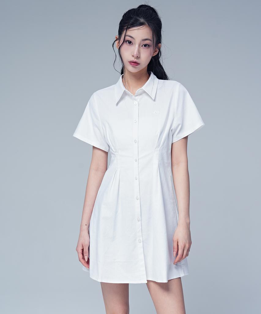 Urban Dress French Linen Like Slim Shirt Dress White