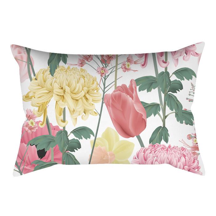 Home Flower and Green Plant Rectangular Waist Pillowcase, Peach Skin Velvet Digital Printed Throw Pillow, Office Waist Cushion Cover