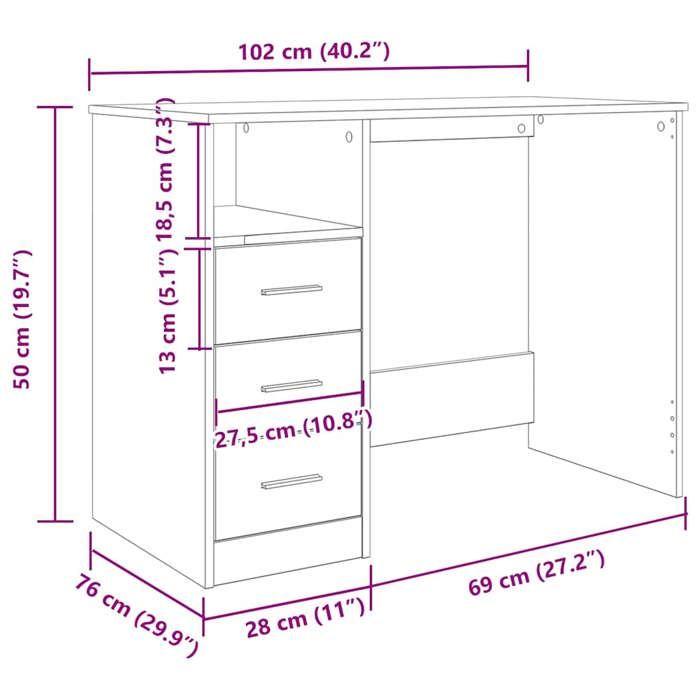 VidaXL Desk Artisan Oak 102x76x50 Cm Engineered Wood, Desk, Study Desk,, Computer Desk, Furniture of 855853