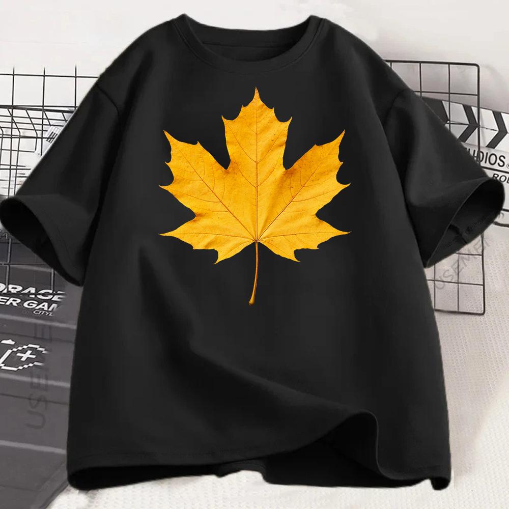 Autumn Yellow Maple Leaf Graphic TShirt Nature Inspired Casual White Tee Aesthetic Fall Leaf Print Shirt for Women Minimalist