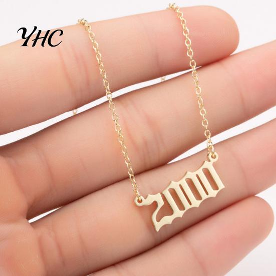 1980-2019 Birth Year Number Charm Pendant Stainless Steel Chain Necklace Jewelry