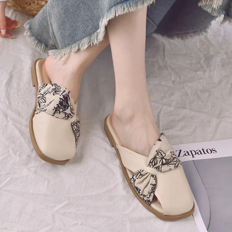 Evening breeze gentle French temperament slippers women's 2025 summer new lazy one-pedal flat-bottomed bag head half slippers