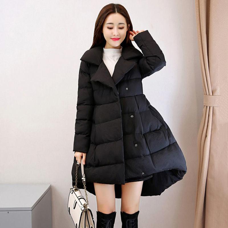 

Осенне-зимняя женская модная куртка средней длины с однотонными лацканами, теплая S чёрный