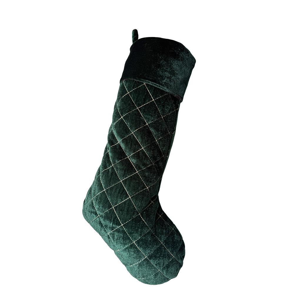 Factory Price  Custom Green Velvet Xmas Stocking Embroidered Fireplace Hanging Ornament Decoration for Christmas 50cm