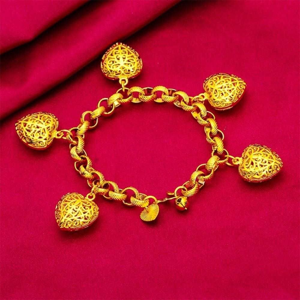 Elegant Gold Plated Heart Bracelet Brass Sand Gold Charm Bangle Pendant Hollow Bracelet  Party
