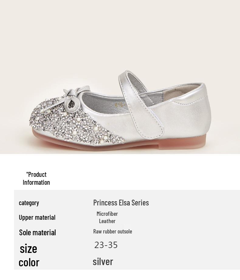 Princess Elsa Rhinestone Leather Shoes for Girls - Non-slip Flat Bottom Performance Footwear