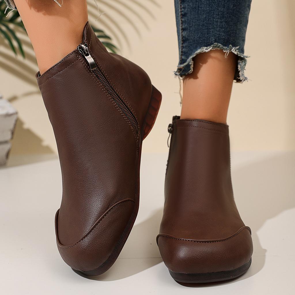 Women's Fashion Boots Round Toe Flat Sole Side Zipper Short Boots Classic Retro Comfortable Soft Sole Plus-size Women Shoes