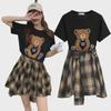 Luxuriöses Sommer Bären T-Shirt & Karierter Unregelmäßiger Rock Zweiteiler