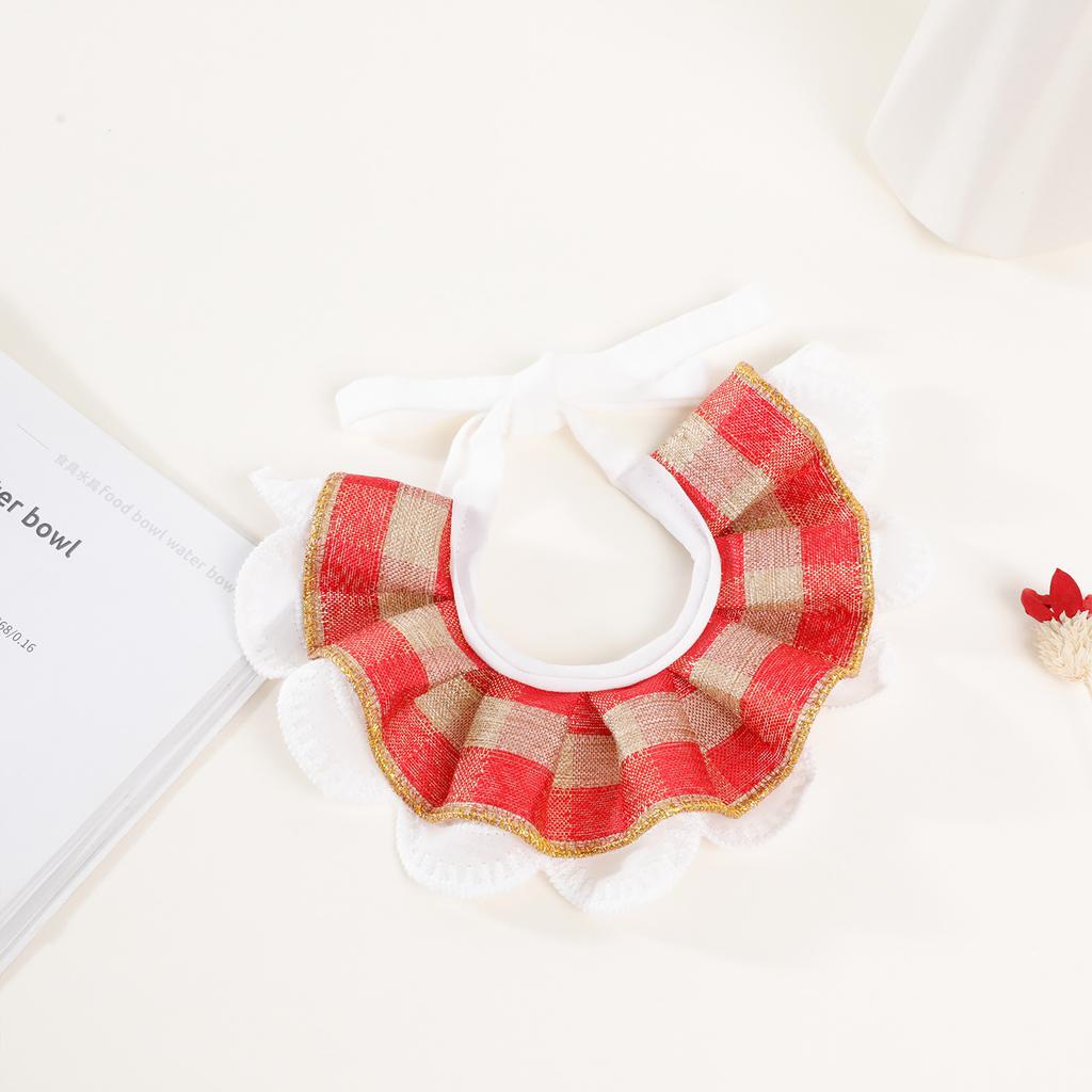 Cat Dog Bib Princess Style Pet Plaid Pet Supplies Cotton Korean Plaid Lace Pet Scarf