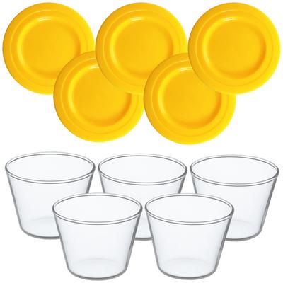 Pudding Cups Set of Storage Stackable Heat-Resistant (with Lids), 5, Containers, Heat-Resistant Glass, Yellow, 100ml,