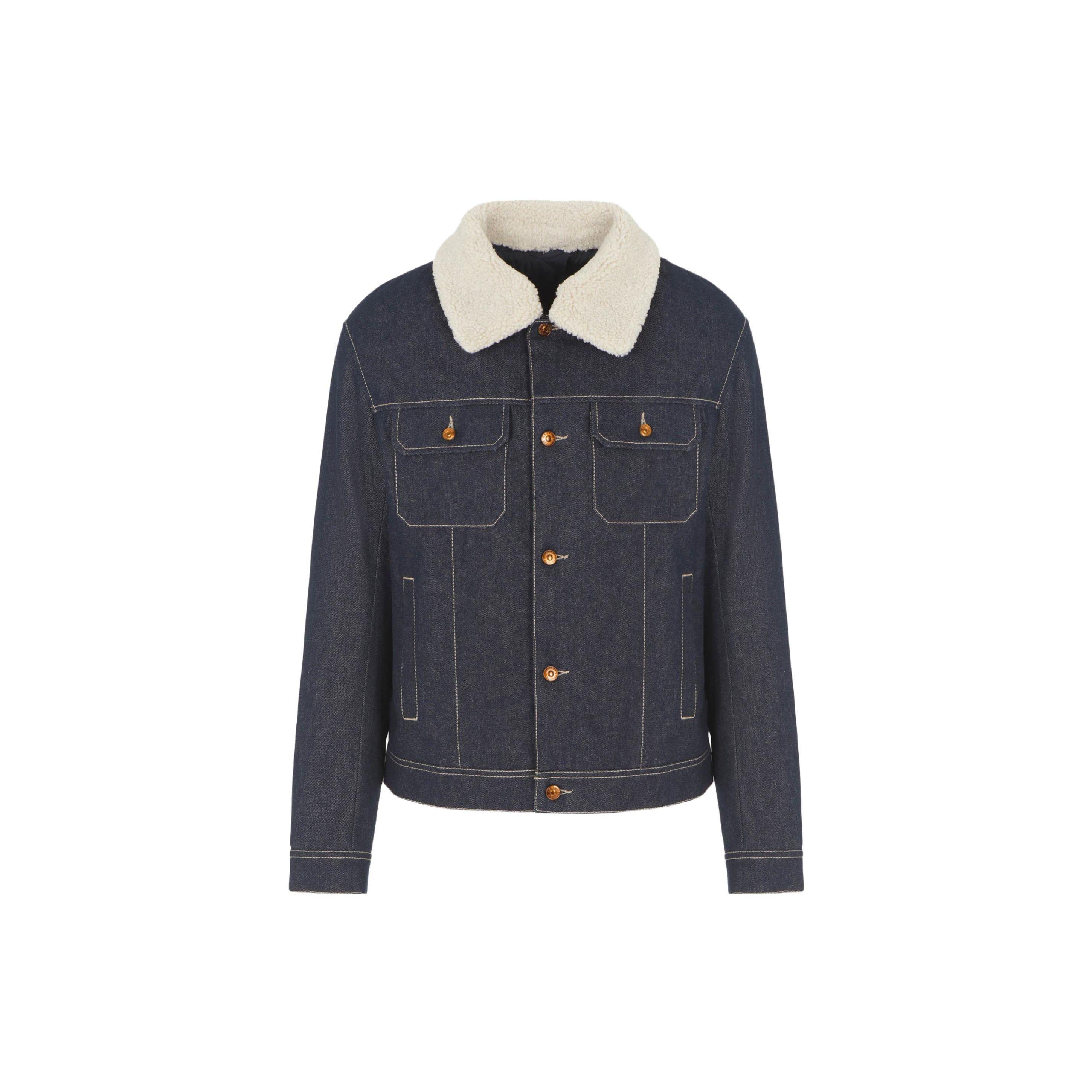 Armani Exchange Logo Veste en Coton à Boutonnage Simple et Col Amovible en Daim Homme vestes Bleu Denim 6RZB48-Z1X5Z-1500 M white