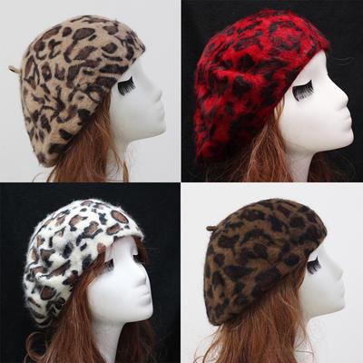Beret Hat Lady Painter Cap Dot Leopard-Print Fashion Beret Printed Leopard
