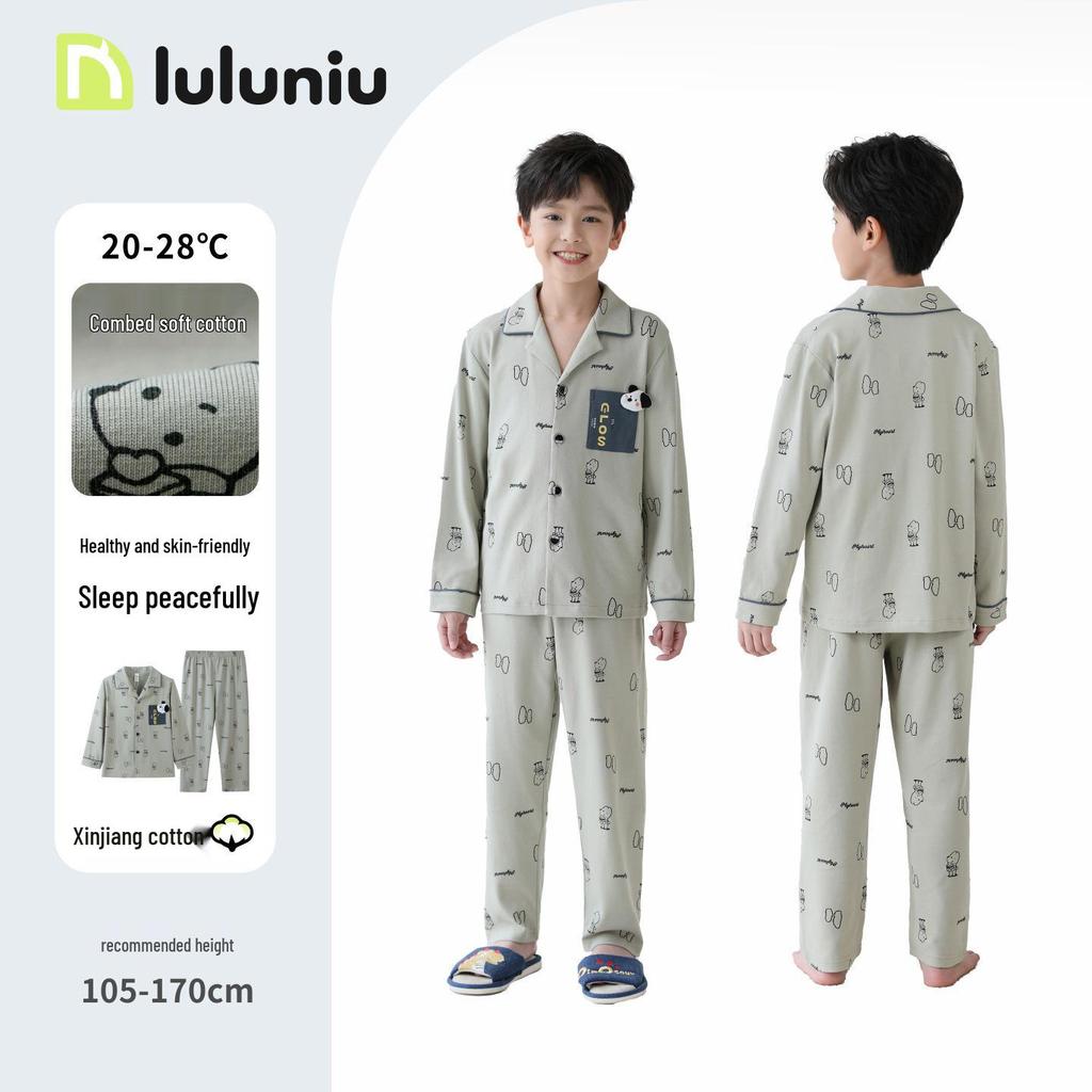 Lulu Jungen Langarm Baumwollpyjama - Cartoon-Stil für Frühling und Herbst
