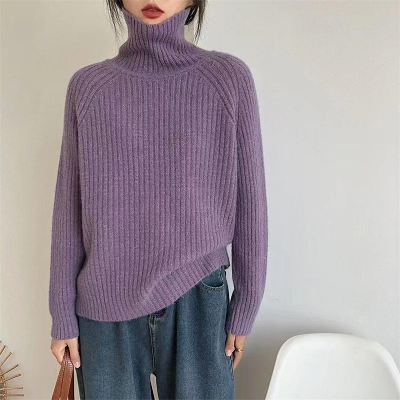 Sweater base women's solid color pullover loose autumn and winter new gentle lazy wind soft waxy turtleneck knitted sweater women