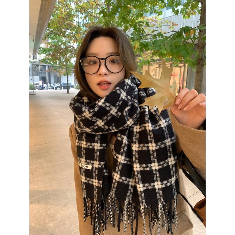 Maillard Plaid Scarf Women's Winter High Sense Versatile Thickened Warm Thin Shawl Dual-purpose Couple