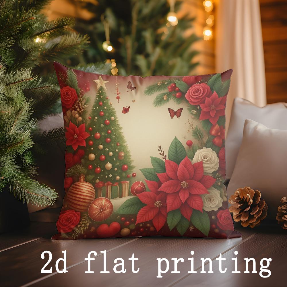 Home Decor Christmas-themed Floral and Tree Pillow Covers Pattern Cushion Cover Suitable for Sofa Bedroom Car Pillow Cover