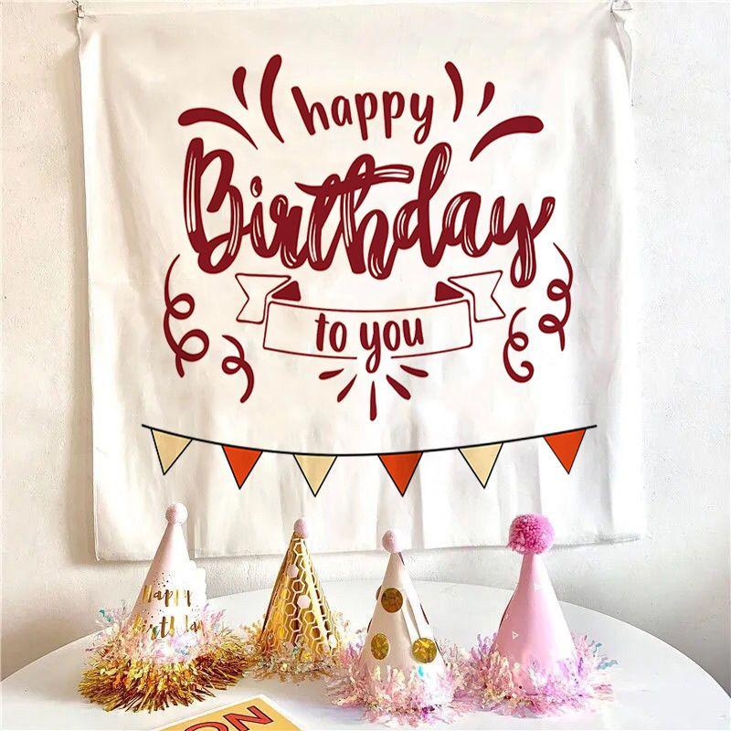 Cartoon-Kuchenkerzen Geburtstagsteppich, Farbstreifen Happy Birthday Wandbehang für Schlafzimmer Wohnzimmer Dekor