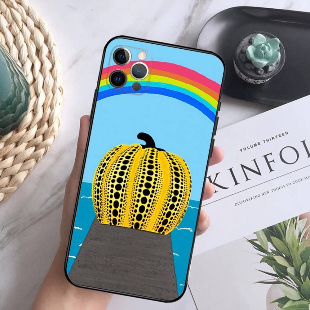 Painting Yayoi Art Kusama Phone Case For iPhone 16,15,14,13,12 Mini 11 Pro XR,X,XS,MAX 7,8 Plus Silicone Cover Soft Black