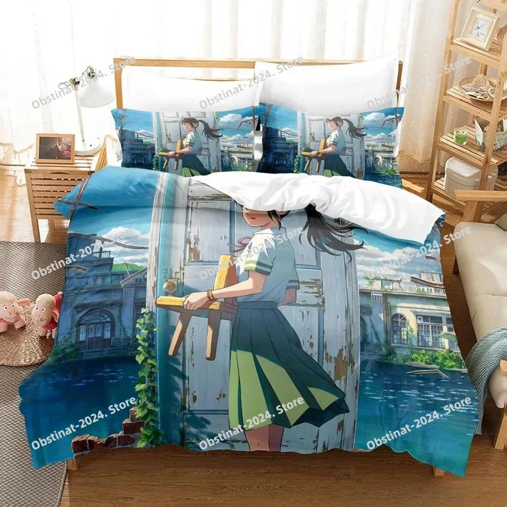Comforter New 3D Anime Suzume No Tojimari Bedding Set Printed Bed Set With Bed Single Double Queen Super King Size